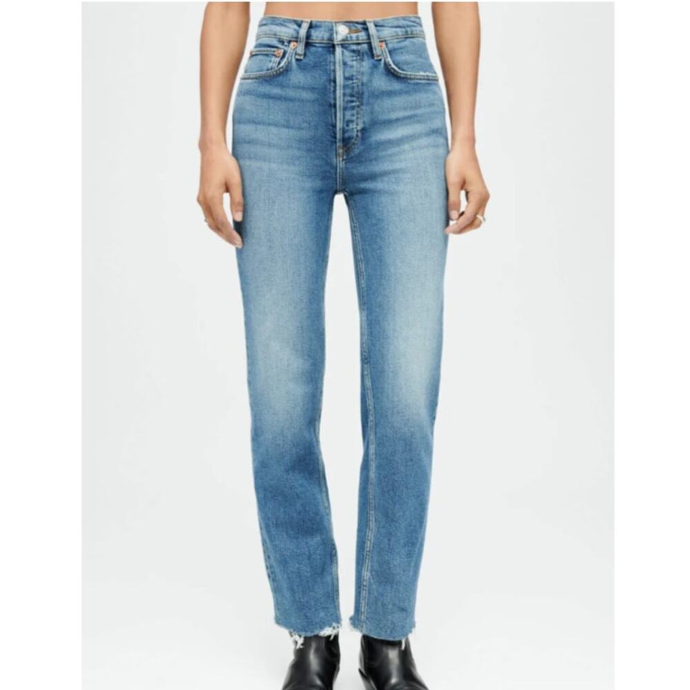 RE/DONE Comfort Stretch High Rise Jeans Stove Pipe Mid 70s Blue Women's 25